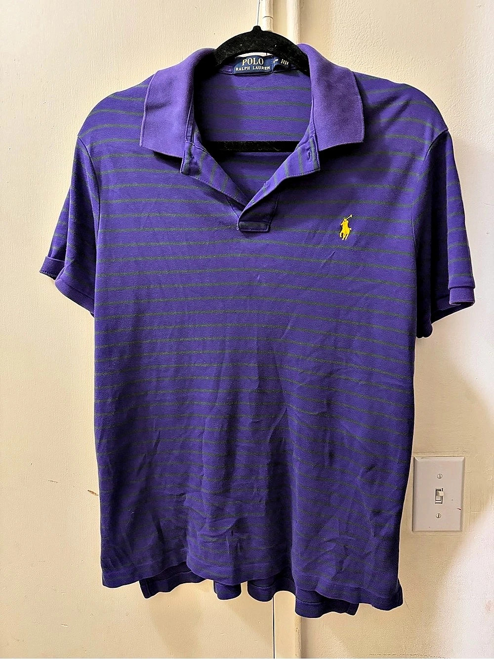 Polo Ralph Lauren slim Fit Striped Mesh Polo Shirt Men's Purple Large